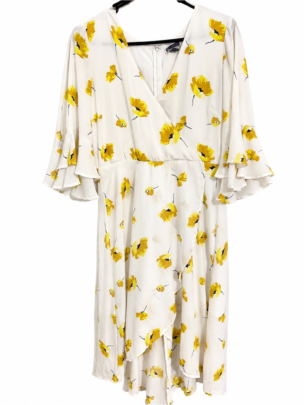 Chelsea28 Yellow Floral Wrap Midi Dress Romantic Cottagecore Boho M
